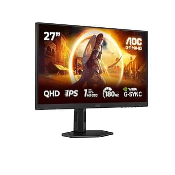 AOC Gaming Monitor Q27G4XD 27 pollici, 2560x1440, WQHD, 180Hz, Fast IPS Panel, 0.5ms MPRT, Height Adjustment, (HDMI2x 2.0 DP 1x 1.4) Adaptive Sync, HDR400, G-Sync Compatible, Nero