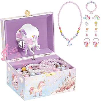 ProCase ProCase Unicorno Scatola di Gioielli per Le Ragazze, Bambini Scatole di Gioielli Musicali con Spinning Unicorn Doll, Regali di Compleanno per Le Bambine Bambini Bambino-Rosa (Scatola con Gioielli)