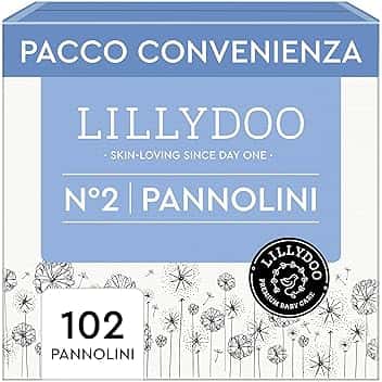 Pannolini LILLYDOO delicati sulla pelle - taglia 2 (4+ kg), pacco scorta (102 unità), protezione contro le fuoriuscite, morbidi, senza profumi & lozioni e dermatologicamente testati OEKO-TEX STANDARD 100