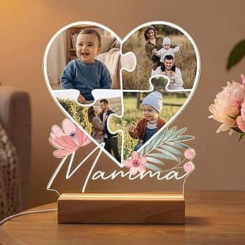 Lampada Personalizzata con Foto - Regalo Festa Della Mamma - Stampa ad Alta Definizione - Regali Festa Della Mamma Personalizzato Originali - Luce Notturna con Foto e 2 Basi a Scelta