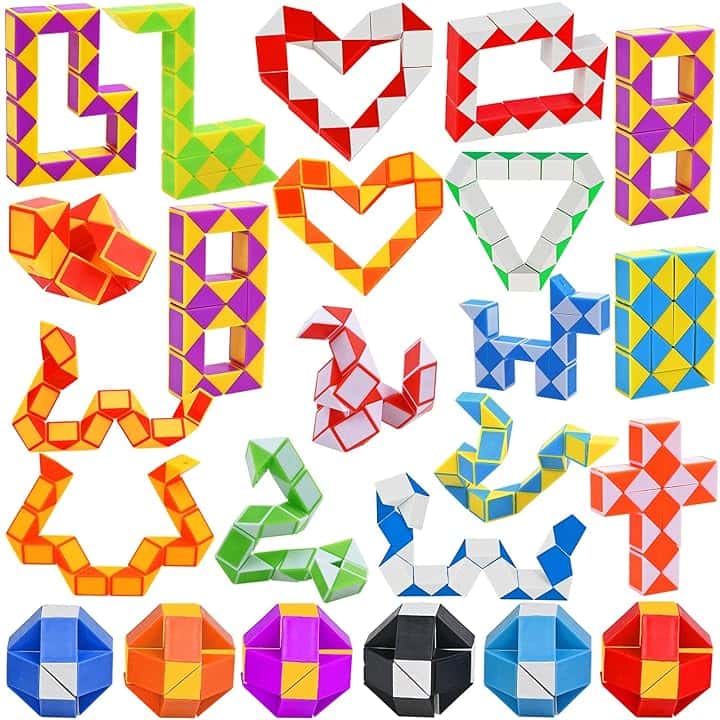 GOLDGE 24 Pack Mini Serpente Magico, 24 Blocchi Giocattolo Twist Cubo Puzzle Gadget Bambini Regalini Fine Festa Compleanno per Ragazzi