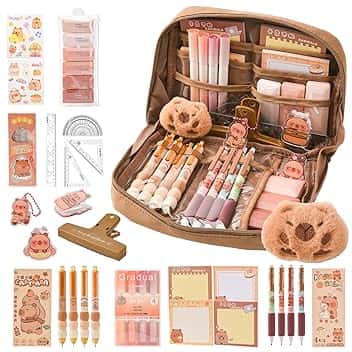 Capybara - Kit Scuola Capibara – Set Regalo Carino per Bambini & Studenti, Include Penne, Clip, Righelli – Organizzato per Scuola, Ufficio, Arte