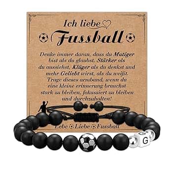 Casxyue Braccialetto da calcio per ragazzi con lettera iniziale, ciondolo per tifosi di calcio, in pietra naturale, per figlio, fratello, regalo di compleanno, regalo di Natale per ragazzi