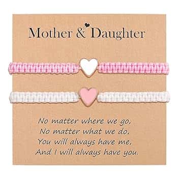 VU100 Regalo per Mamma Figlia Bracciale Madre Figlia Regalo per la Festa della Mamma Bracciale in Acciaio Inox a Forma di Cuore Regalo di Natale Compleanno per Mamma Figlia Ragazza (Rosa/Viola)
