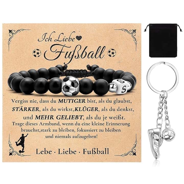 WALLFID Bracciale Calcio per Ragazzi, Bracciale con Iniziali A-Z, Regalo per Adolescenti Appassionati di Calcio, Regalo di Compleanno per Figlio, Fratello, Regali per Fan di Calcio 6-12 Anni.