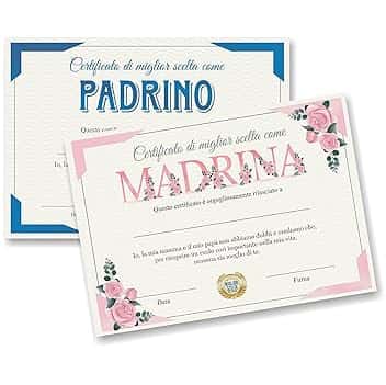 Certificato di miglior scelta come MADRINA e PADRINO. Vuoi essere la mia madrina e il mio padrino. Idea regalo battesimo bimbo bimba. Personalizzato compilando con nome data firma. Sorpresa originale.