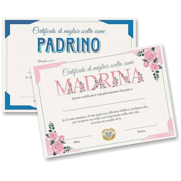 Certificato di miglior scelta come MADRINA e PADRINO. Vuoi essere la mia madrina e il mio padrino. Idea regalo battesimo bimbo bimba. Personalizzato compilando con nome data firma. Sorpresa originale.
