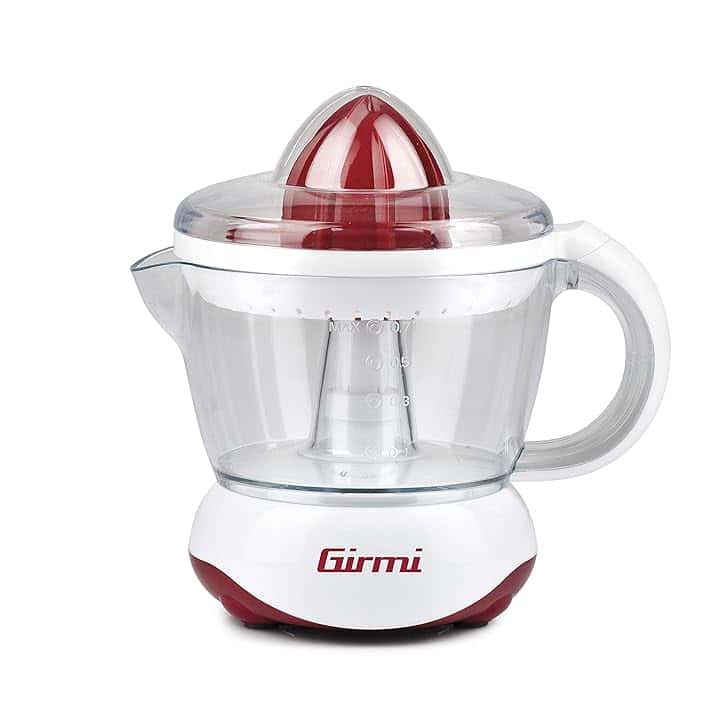 Girmi SR02 Spremiagrumi Elettrico, 25 W, Doppia rotazione, Capacità 700cc, Doppia coppa di spremitura piccola e grande, Rosso/Bianco