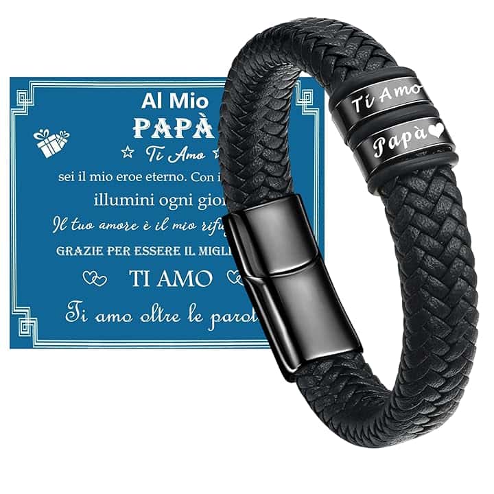 Gkmamrg Regalo per la festa del Papà Bracciale Regali - Incisione “Ti Amo Papà” intrecciata in vera pelle Braccialetti - Regalo per la festa del papà