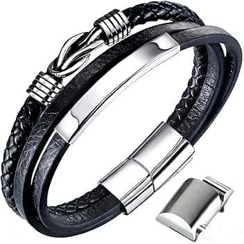 Gkmamrg Bracciale da uomo in pelle nera con cinturino in pelle Braccialetto intrecciata, in vera pelle intrecciata 22.5cm