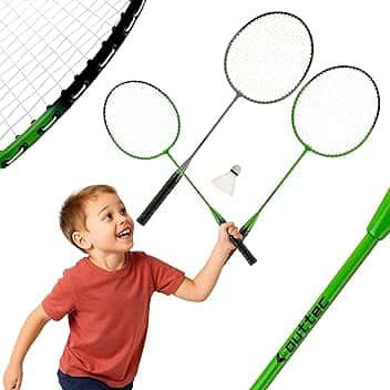 Set da Badminton – 2 Racchette da Badminton con Volante Eva, Costruzione 2 Pezzi, per Giochi all'Aperto, Set di Federball con Cordaggio in Nylon 16-18 lbs, per Tempo Libero e Sport