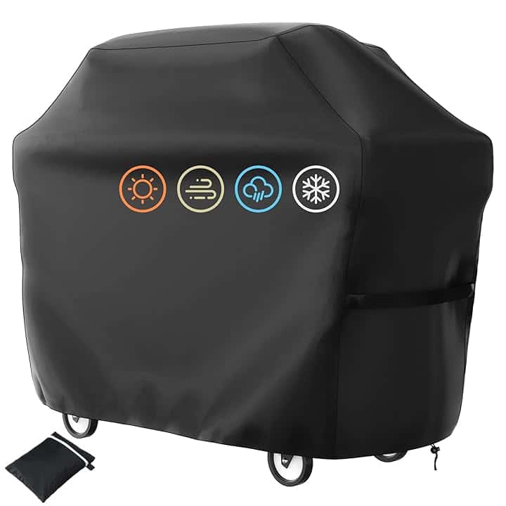 Copertura protettiva per barbecue, copertura per barbecue a gas, copertura per barbecue con coulisse, panno Oxford, resistente agli strappi, lavabile, robusta e pesante (145 x 61 x 117 cm)