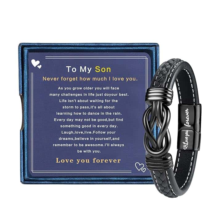 YADOCA Bracciale a Mio Figlio, Bracciale in Pelle da Uomo per Regali di Natale di Compleanno del Figlio, Braccialetti per Figlio di Mamma papà, Regali per Ragazzi Adolescenti ClimeCo Certified