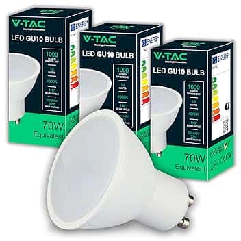 V-TAC 3x Lampadine LED GU10 - Alta Luminosità 10W (Equivalenti a 70W) - 1000 Lumen- Faretto Led GU10 per Massima Efficienza e Risparmio Energetico - 4000K Luce Naturale