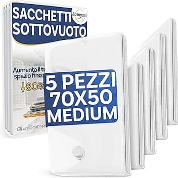 Stringari 5 Sacchi M 70x50 - Sacchetti Sottovuoto Vestiti - Buste di Qualità Superiore per Piumoni
