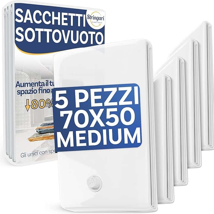 Stringari 5 Sacchi M 70x50 - Sacchetti Sottovuoto Vestiti - Buste di Qualità Superiore per Piumoni