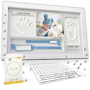LALFOF® Cornice Impronta Mani e Piedi Neonati 7in1 Con Nome e Porta Oggetti. Cornice Impronte Neonato Personalizzabile (lista Nascita Bebè).Kit Impronte Mani e Piedi Neonato Dermatologicamente Testato