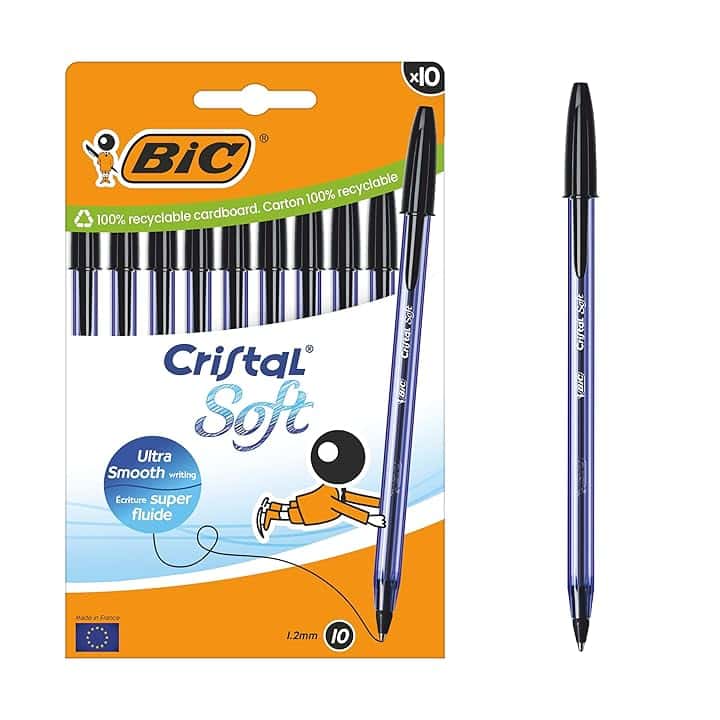 BIC Penne a Sfera Cristal Soft con Punta Media (1,2 mm) e Inchiostro Softline - Nero, Confezione da 10