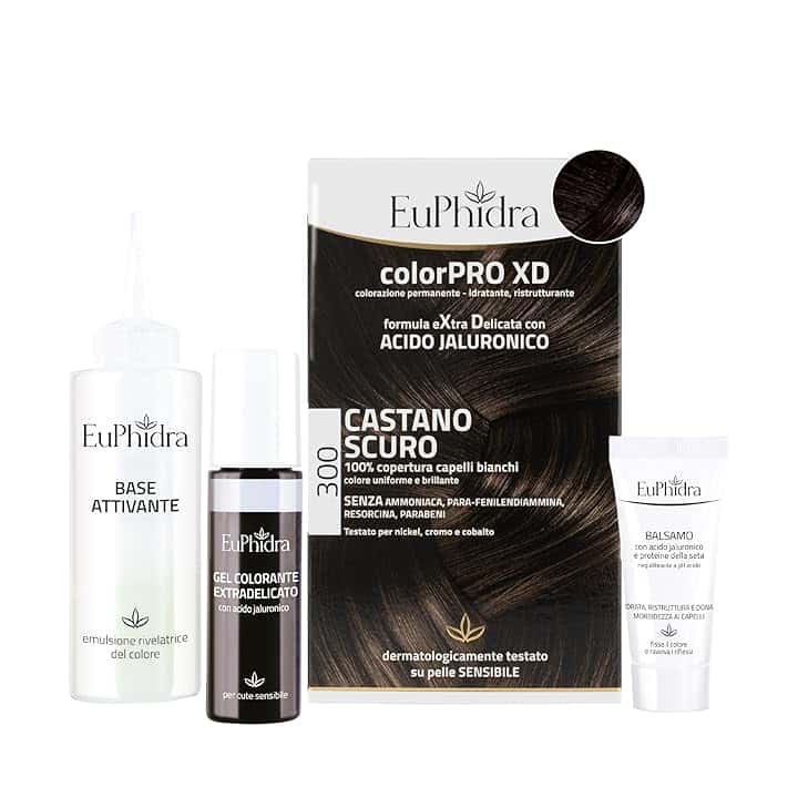 Euphidra - ColorPro XD 300, Castano Scuro, Colorazione Permanente con Acido Ialuronico, Idrata in Profondità, per un Risultato Professionale