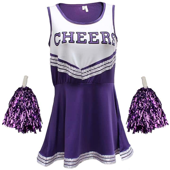Cherry-on-Top Uniforme da cheerleader, con pompon, costume per musical a tema scuola superiore, 6 colori e 5 taglie disponibili