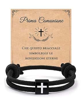 MANVEN Regali Comunione Maschio Regalo Prima Comunione Bambino Bambina Bracciale a Croce Regolabile per Ragazzo Ragazza