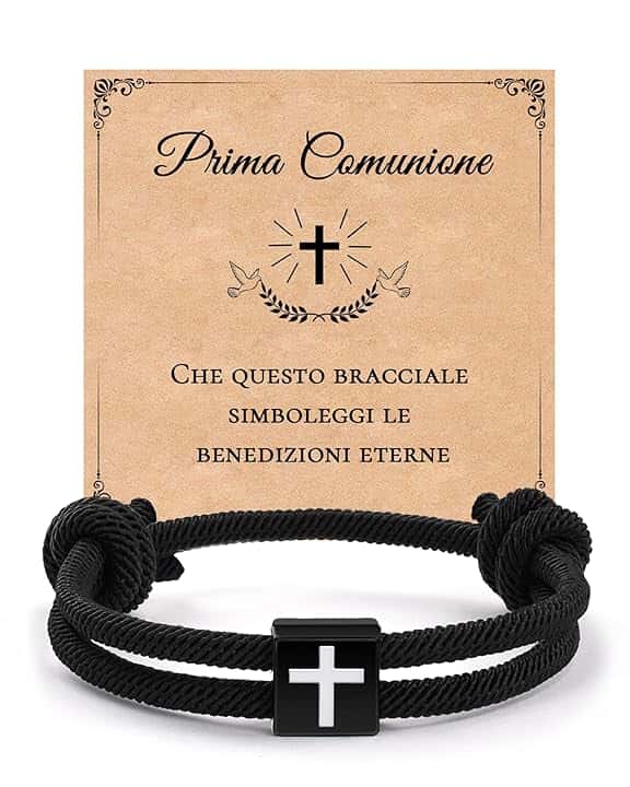 MANVEN Regali Comunione Maschio Regalo Prima Comunione Bambino Bambina Bracciale a Croce Regolabile per Ragazzo Ragazza