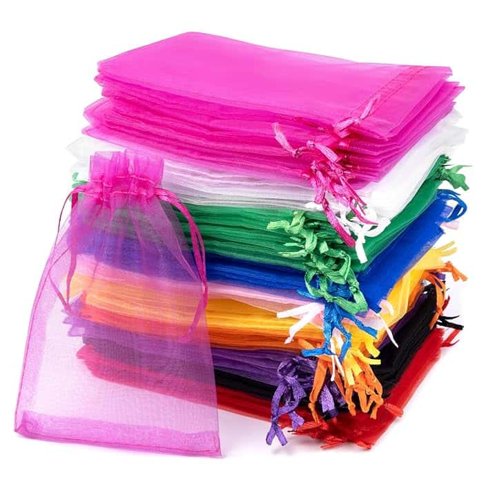 Carehabi Carehabi 50 sacchetti in organza, colorati, 7 x 9 cm, per gioielli, in organza, per matrimonio, per feste di compleanno, multicolore Global Recycled Standard