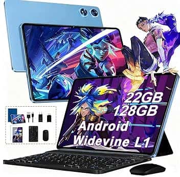 2026 Tablet 10 Pollici Android con 22GB RAM + 128GB ROM (TF/2TB), Octa-Core 2.0 GHz, Widevine L1, 5G WiFi 6, Bluetooth 5.0, 1280 * 800 FHD IPS, 8000mAh, GMS, Newest Tablet con Tastiera e Mouse - Blu