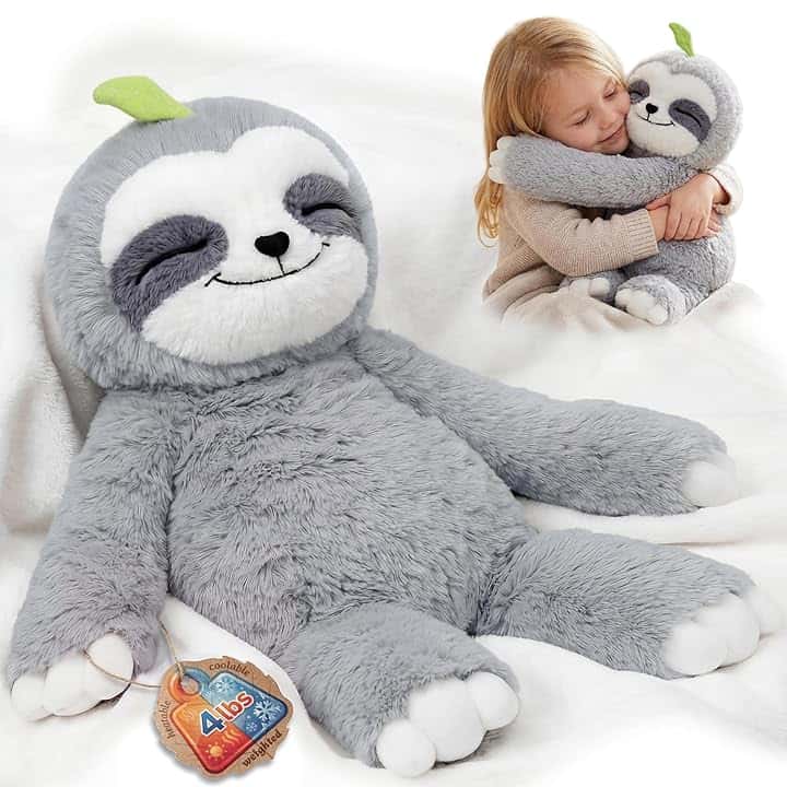 Mewaii 1,8 kg di bradipo ponderato, simpatico peluche con pancia e arti ponderati per un abbraccio realistico e alleviare lo stress, bradipo regalo per bambini (35,5 cm) Global Recycled Standard