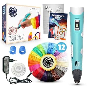 The Italian Home® Penna 3D + Filamenti PLA 12 Colori (2 Fluoerescenti) + Istruzioni in Italiano e Guida illustrata in Omaggio - Penna 3D bambini 10 anni