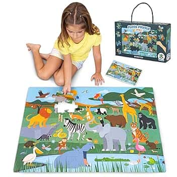 BONNYCO Puzzle Bambini XXL con Animali della Giungla 48 Pezzi Grandi. Puzzle Gigante Safari di 92 x 62 cm Giochi per Bambini. Regalo Bambino e Bambina Educativi 2-8 Anni