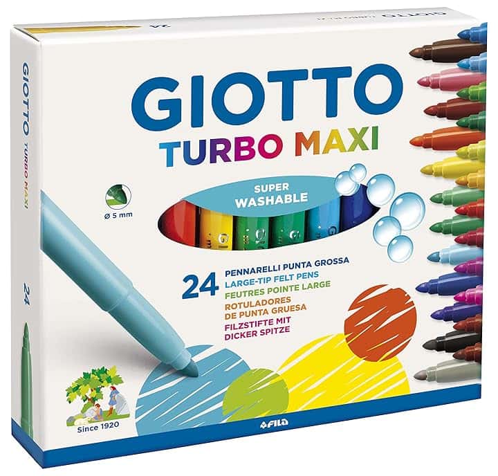 GIOTTO Turbo Maxi - Astuccio Da 24 Pennarelli A Punta Larga, 5 mm, Super Lavabili