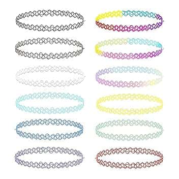 DHWEKU Set di 12 collane di tatuaggi per ragazze, collana di pizzo elastico alla moda, set di gioielli con collare elastico gotico per donne e ragazze adolescenti
