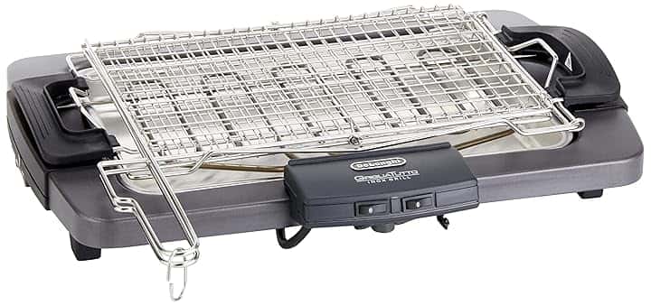De'Longhi BQ80 Barbecue Grill Elettrico con Griglia e Bistecchiera, Doppia Griglia, Doppia rotazione, impugnatura termoisolante, interruttore di sicurezza, vassoio antigoccia, facile da pulire,Grigio