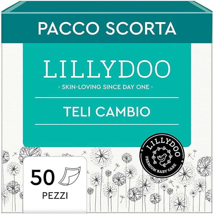 Teli cambio LILLYDOO – 60 x 60 cm, confezione da 50 pezzi (5x10 pezzi), super morbidi, senza profumi e lozioni, ideali per pelli sensibili, dermatologicamente testati