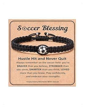 KONFEN Braccialetto da Calcio, Braccialetto da Calcio in Pietra Naturale, Gioielli da Regalo per Ragazzi, Regolabile, Regalo da Football per Bambini, Adolescenti, Ragazze e Ragazzi