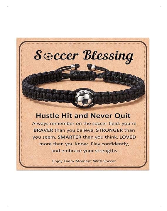KONFEN Braccialetto da Calcio, Braccialetto da Calcio in Pietra Naturale, Gioielli da Regalo per Ragazzi, Regolabile, Regalo da Football per Bambini, Adolescenti, Ragazze e Ragazzi