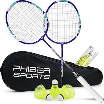 PHIBER-SPORTS Set di racchette da badminton – 2 racchette da badminton + 3 volani + borsa – Robusto set di volani per giardino e parco – ideale per principianti e professionisti (set di racchette da