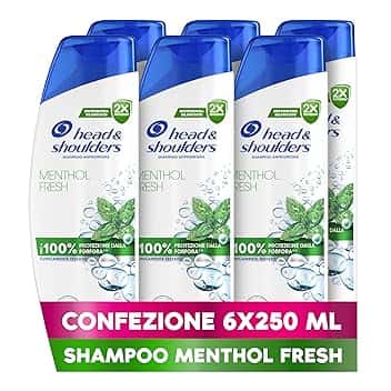 Head & Shoulders Menthol Fresh Shampoo Antiforfora 250ml Formato Convenienza X6, Uso Quotidiano. Fino al 100% Protezione dalla Forfora. Clinicamente Testato. Tutti i Tipi di Cute e Capelli