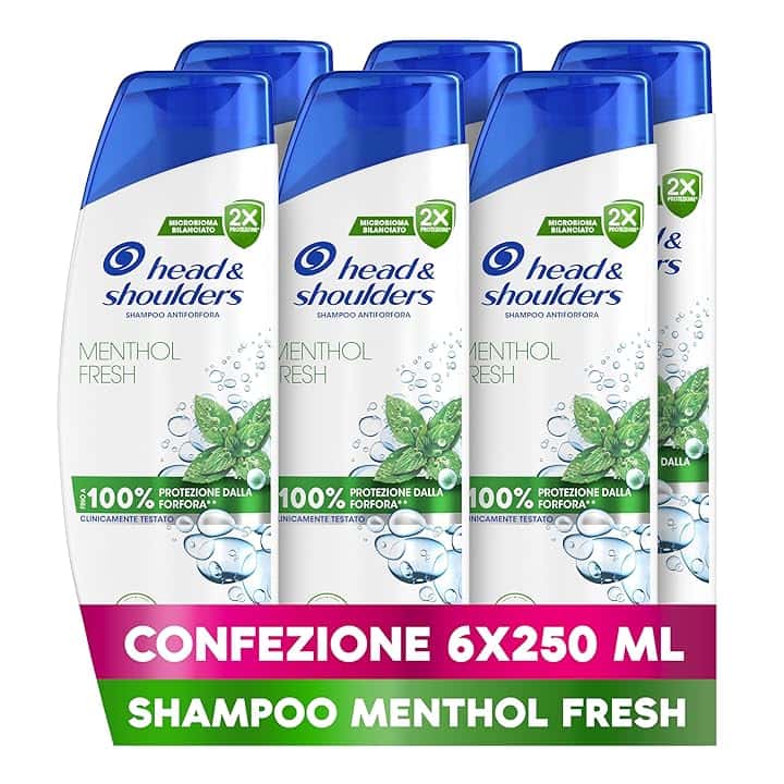 Head & Shoulders Menthol Fresh Shampoo Antiforfora 250ml Formato Convenienza X6, Uso Quotidiano. Fino al 100% Protezione dalla Forfora. Clinicamente Testato. Tutti i Tipi di Cute e Capelli