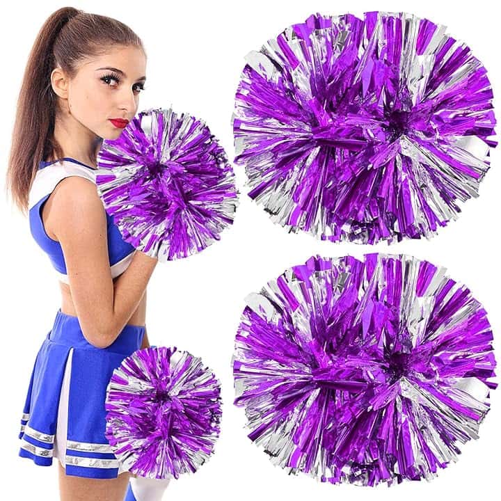 Pom Poms Cheerleader, 2 Pezzi Metallico Cheerleading Pompons Pallina di Fiori, Aerobica Cheerleading Pom Poms Pompon, per Sport Danza Allegria Pompon di Plastica