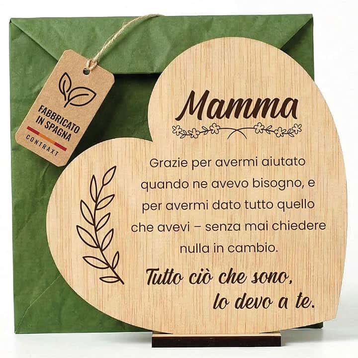 CONTRAXT Carta regalo originale per felice festa della mamma, in legno. Cosa regalare per compleanno. Biglietti di auguri