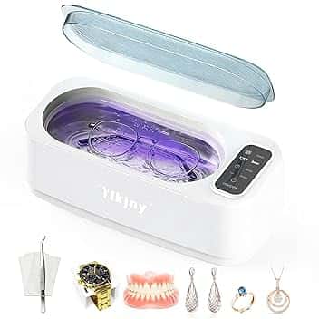 ylkjny Pulitore Ultrasuoni, 55000Hz Vasca Ultrasuoni, 350ml Lavatrice Ultrasuoni con Display LED, 4 Modalità Ultrasonic Cleaner con Luci UV per Gioielli, Occhiali, Apparecchi Dentali, Orologi, Anelli