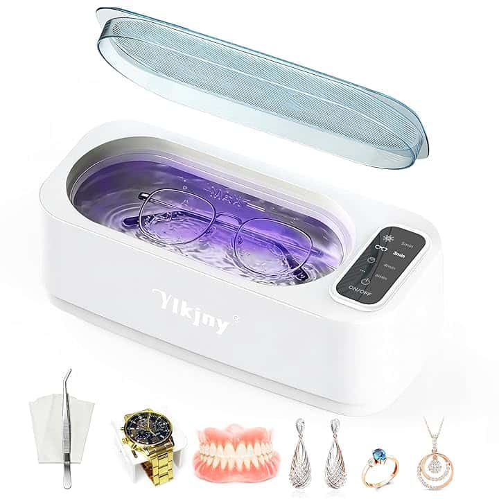 ylkjny Pulitore Ultrasuoni, 55000Hz Vasca Ultrasuoni, 350ml Lavatrice Ultrasuoni con Display LED, 4 Modalità Ultrasonic Cleaner con Luci UV per Gioielli, Occhiali, Apparecchi Dentali, Orologi, Anelli