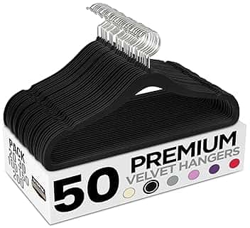 Utopia Home Appendini in velluto - grucce appendiabiti, appendini armadio per camicie, giacche e abiti, Antiscivolo e resistente (Nero, confezione da 50)