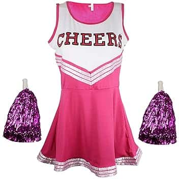Cherry-on-Top Uniforme da cheerleader, con pompon, costume per musical a tema scuola superiore, 6 colori e 5 taglie disponibili