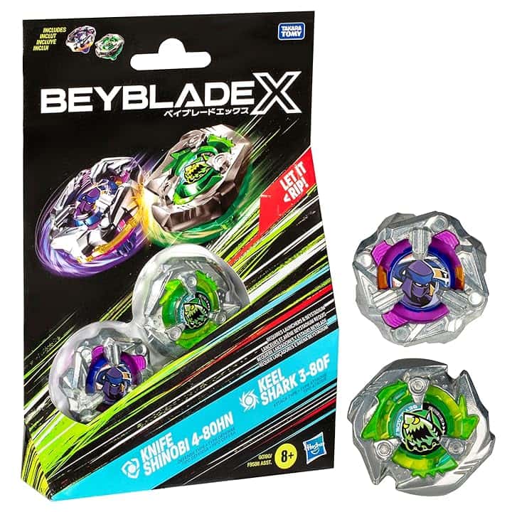 Hasbro Beyblade X con Knife Shinobi 4-80HN e Keel Shark 3-80F, Gioco di Strategia per Bambini e Famiglie con 2 Trottole Giocattolo, Giochi per Feste con Amici