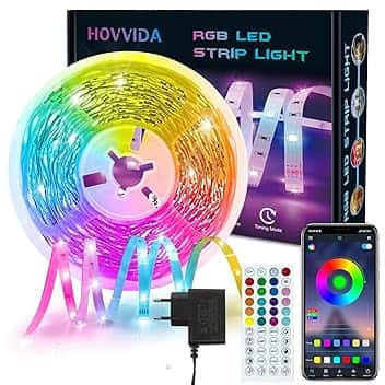 HOVVIDA Striscia LED 10M, 30 LED/Metro, 1x10M, 24V RGB LED, 300 LED, APP e Telecomando, Modalità Musica, LED per Camera, Soggiorno, Cucina, Camera da Letto, Bar, Festa Etichetta Energetica