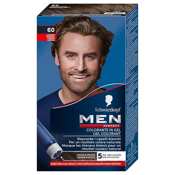 Schwarzkopf, Men Perfect, Tinta Colorante in Gel, Copertura dei Capelli Bianchi Effetto Naturale, Tonalità 60 Castano Naturale