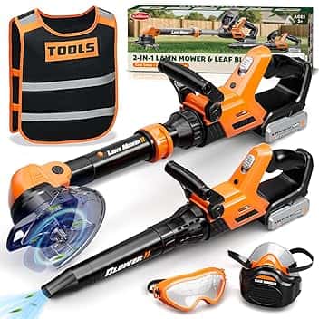 KidBloom 2 in 1 Attrezzi da Lavoro Bambini, Decespugliatore Giocattolo & Soffiatore Foglie con Suoni, Giochi da Giardino per Bambini, Giochi Bambino 3 Anni